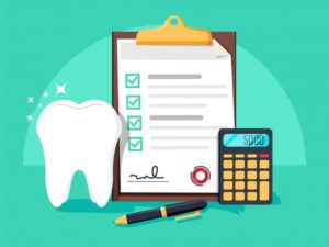 illustration of dental insurance form with a tooth and calculator